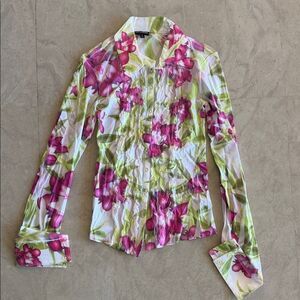 Liz Claiborne Pink and Green Floral Button-Down Shirt